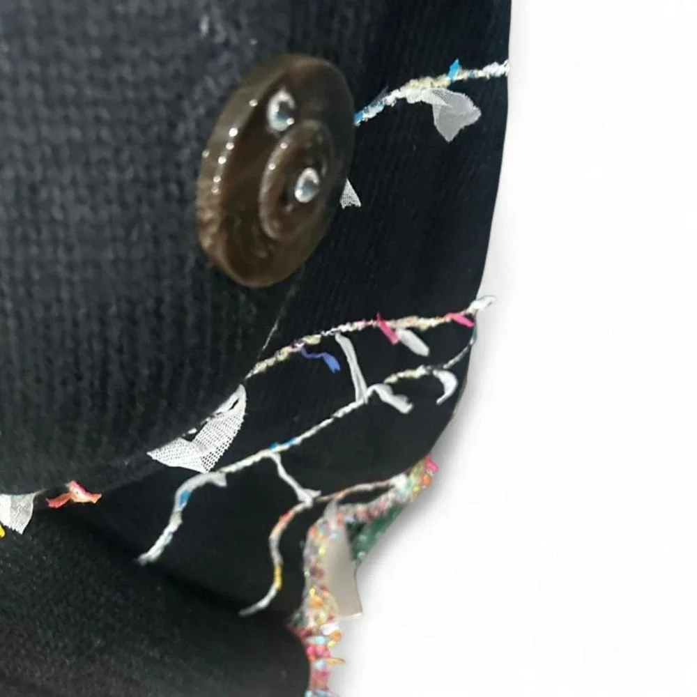 Black and multicoloured fringe Shaw with button‎ detail Osfm (2xl2)